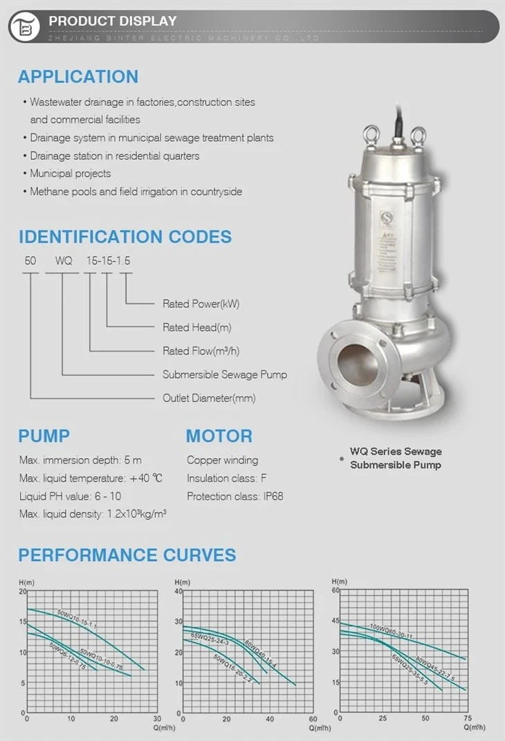 Good Price80WQ40-16-4S Submersible Sewage Drainage Stainless Steel Water Pump Good Price80WQ40-16-4S Submersible Sewage Drainage Stainless Steel Water Pump